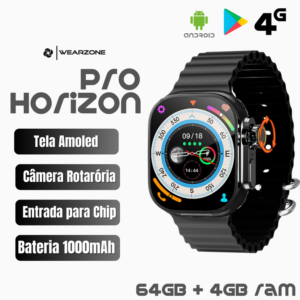 Smartwatch Horizon Pro 4G/5G AMOLED | Câmera Rotativa + NFC | 64Gb de Armazenamento e 4Gb de Ram